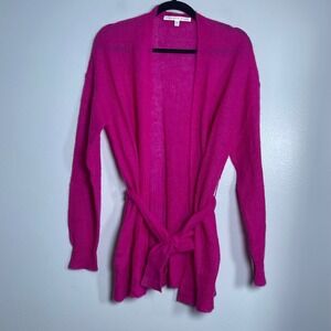 VERONICA BEARD Open Front Belted Cardigan Sweater Small Fuchsia Alpaca Mohair